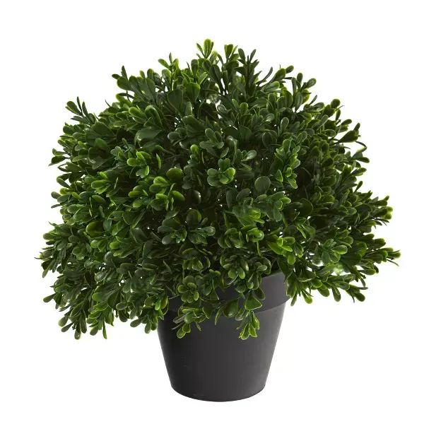 Photo 1 of 10" Indoor/Outdoor Boxwood Topiary Artificial Plant - Nearly Natural: Faux Greenery, Modern Decor, Freestanding Planter