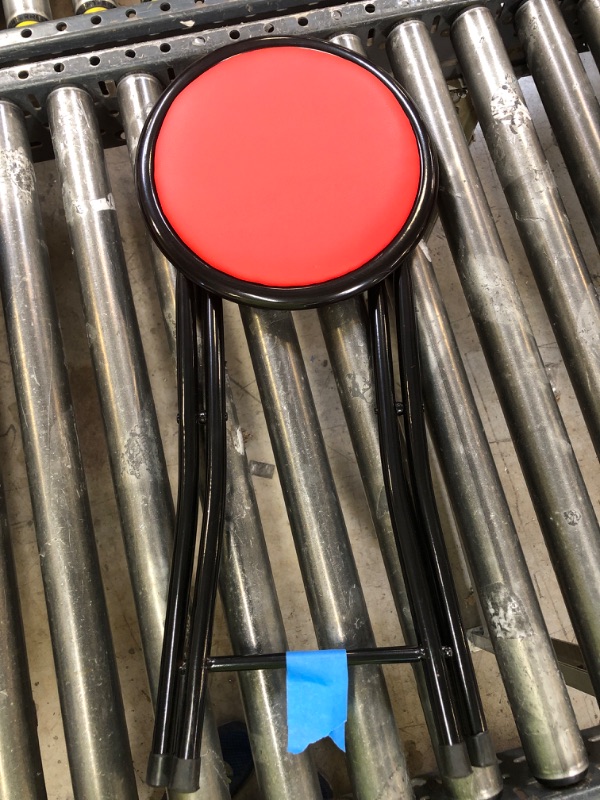 Photo 2 of  Folding Stool 18'' Foldable Bar Stool 300 Lbs Capacity Portable Stool Chair Kitchen Collapsible Round Metal Stool Heavy Duty Fold up Stol for Adult Kids Camping Home Bathroom (Red)