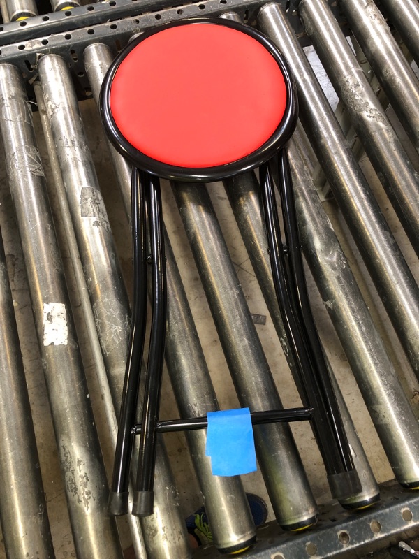 Photo 2 of  Folding Stool 18'' Foldable Bar Stool 300 Lbs Capacity Portable Stool Chair Kitchen Collapsible Round Metal Stool Heavy Duty Fold up Stol for Adult Kids Camping Home Bathroom (Red)