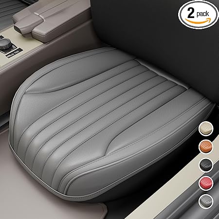 Photo 1 of 2 Pieces LB Car Seat Covers Front Bottom Seat Cushion Covers, Waterproof Nappa Leather, Anti-Slip and Wrap Around The Bottom, Universal Auto Interior Fit for Sedans SUV Pick-up Truck, Grey
