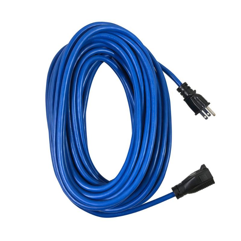 Photo 1 of 100 Ft. 14/3 Medium Duty Cold Weather Indoor/Outdoor Extension Cord, Blue
