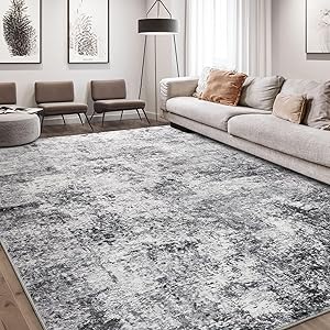 Photo 1 of Area Rug Living Room Rugs - 9x12 Large Soft Indoor Neutral Modern Abstract Low Pile Washable Rug Carpet for Bedroom Dining Room Farmhouse Home Office - Grey
