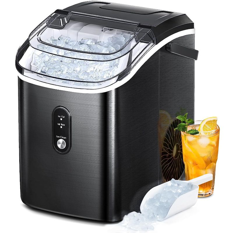 Photo 1 of  Nugget Ice Maker Countertop, Portable Pebble Ice Maker Machine, 35lbs/Day Chewable Ice, Self-Cleaning, Stainless Steel, Pellet Ice Maker for Home/Kitchen/Office (Black) 