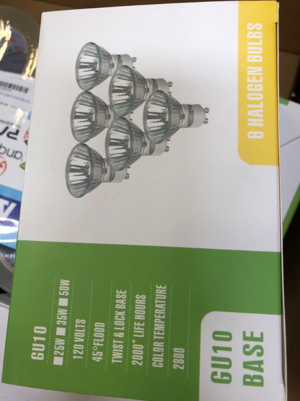 Photo 2 of GU10 Bulb, 6 Pack Halogen GU10 120V 25W, Dimmable, Warm White MR16 GU10 Bulb, Long Life, gu10+c 120v 25w for Track and Recessed Lighting, 36° Beam Angle, Gu10 Base Bulb, 25W MR16/ FL/GU10 25 Watts