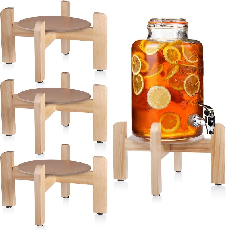 Photo 1 of 3 Pcs Adjustable Beverage Drink Dispensers Stand Bamboo Wood with Adjustable Width 7.87 to 11.81 Inch Diameter of Glass Jar Bottle Jug Water Dispenser Stand for Living Room Kitchen Office