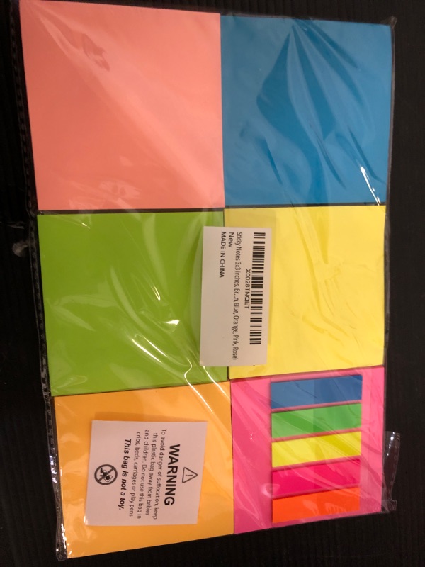 Photo 2 of (6 Pack) Sticky Notes 3x3 in Bright Colored Super Self Sticky Pads - 100 Sheets/Pad - Easy to Post for School, Office Supplies, Desk Accessories