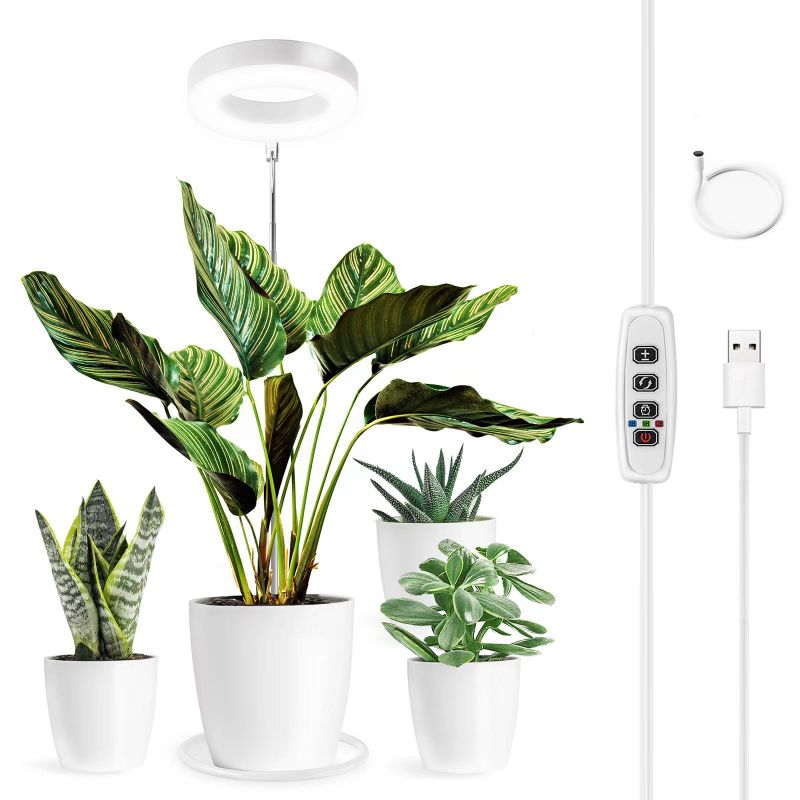 Photo 1 of 1pc-- Halo Grow Light for Indoor Plant  Auto On/Off Timer 3/9/12H, 3 Dimmable Brightness, Height Adjustable, Ideal for Potted Plants 