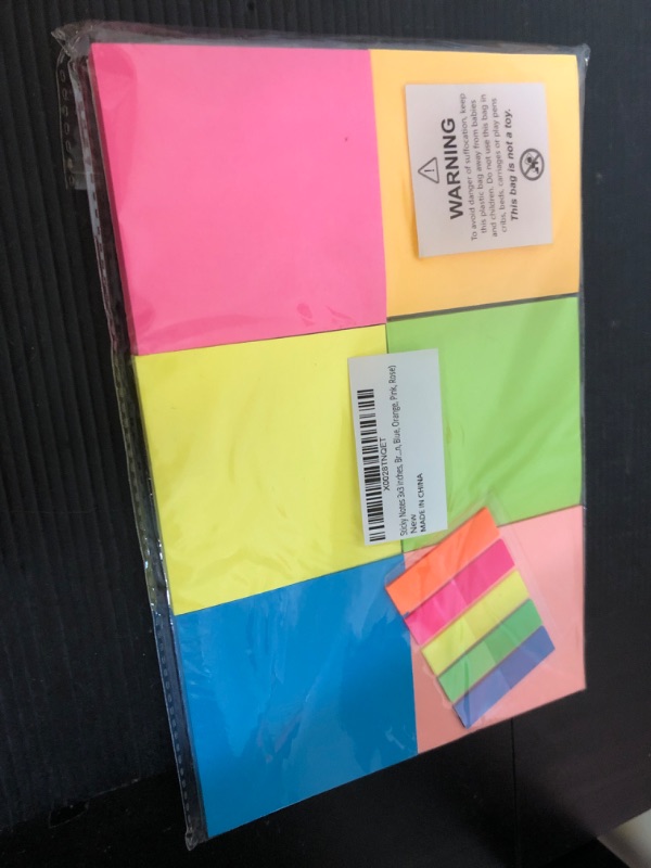 Photo 2 of (6 Pack) Sticky Notes 3x3 in Bright Colored Super Self Sticky Pads - 100 Sheets/Pad - Easy to Post for School, Office Supplies, Desk Accessories