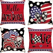 Photo 1 of AVOIN colorlife Hello America Love Truck Heart Throw Pillow Covers, 20 x 20 Inch Polka Dots 4th of July Independence Memorial Day Patriotic Cushion Case for Sofa Couch Set of 4