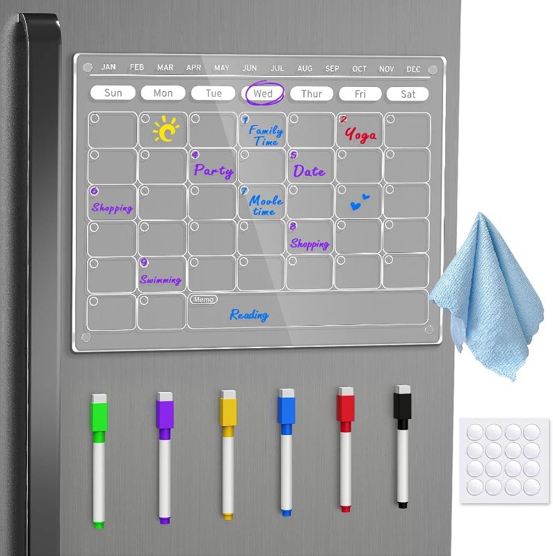 Photo 1 of Acrylic Magnetic Monthly Calendar 16''x 12'', Clear Acrylic Magnetic Dry Erase Calendar for Fridge, 90% Stronger-Magnetic Clear Planner Also for Stainless Steel
