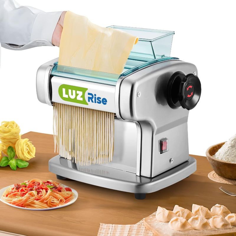 Photo 1 of  Electric Pasta Maker Automatic Noodle Machine Fresh Pasta Dough Roller Stainless Steel(2 Blades for 2.5mm Round&4mm Flat Noodle,9 Thickness Settings 0.5mm-5mm,Family Use, Output 10LBS/H,135W)
