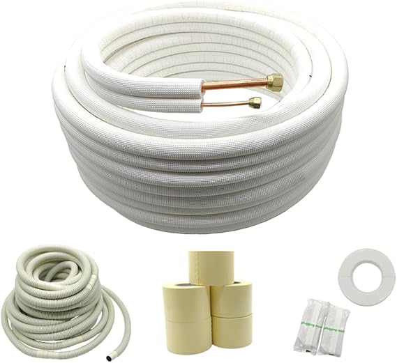 Photo 1 of (1/4"+1/2") 50FT Mini Split Line Set Specialized for Air Conditioner Copper Pipes Tubing Heat Pump Systems HVAC,3/8" Thickened PE Insulation Coil,1/4" & 1/2" Twin Copper Pipes With Nuts.
