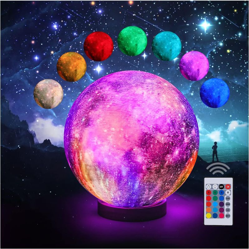 Photo 1 of 3D Galaxy Ball Moon Lamp - 16 Colors Moonlight Globe Luna Night Light with Stand Remote & Touch Control Night Light Bedroom Decor for Kids Girls Boys Women Gifts 
