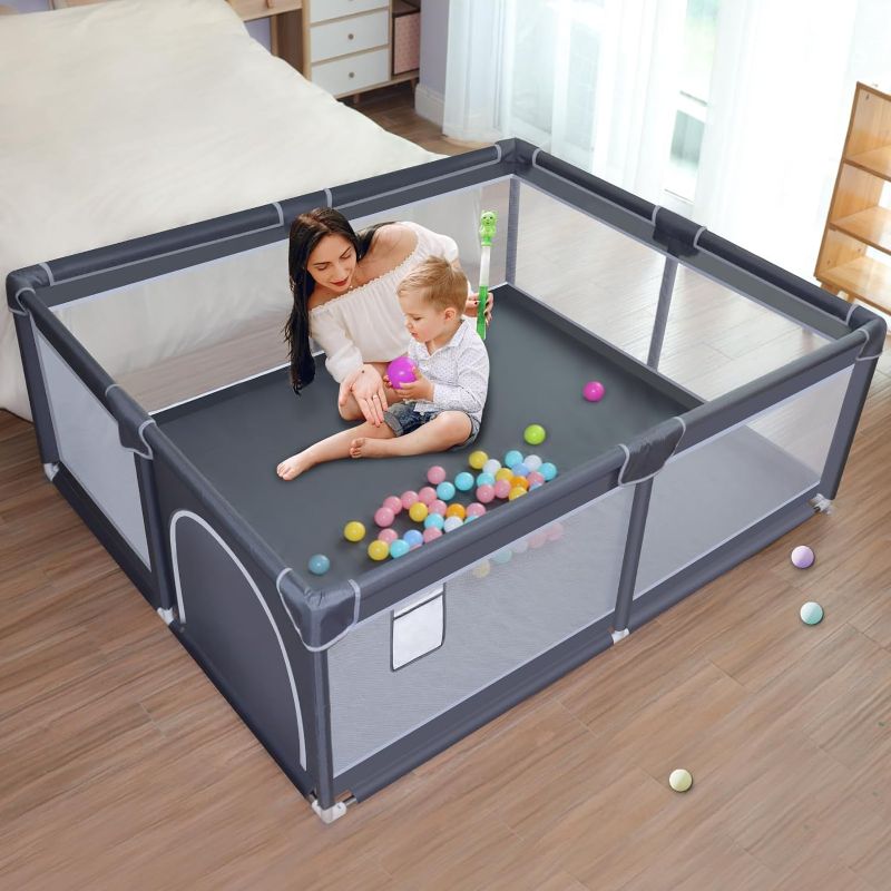 Photo 1 of ****USED*** Baby Playpen, 60 x 50 inch Baby Playard, Playpen for Babies and Toddlers, Baby Fence play Pen for Indoor & Outdoor, with Soft Breathable Mesh,No Gaps Playpen for Babies, Grey