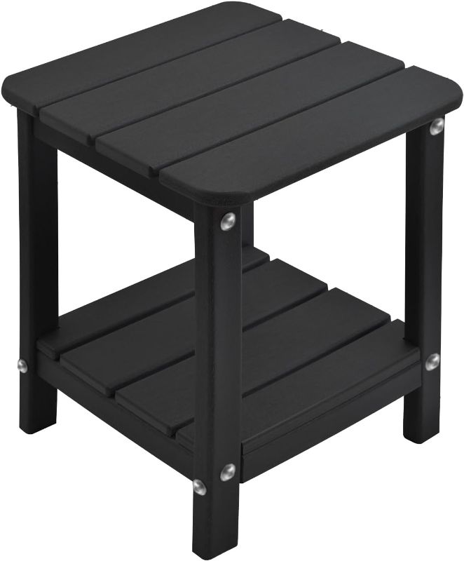 Photo 1 of Adirondack Small Outdoor Side Table Patio End Tables for Outside Plastic Outdoor Side Table (Black)