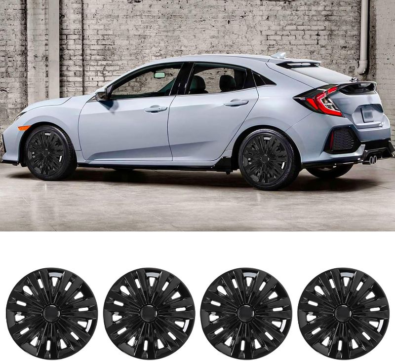 Photo 1 of 16" Hubcaps Wheel Covers Upgraded Version Black Universal Wheel Rim Cover Hubcaps 16 Inch Replacement Snap on Hub Cap Compatible with Toyota Corolla Honda Mazda and most cars-Set of 4