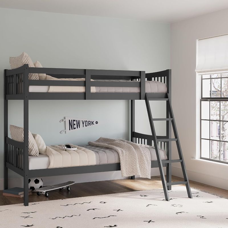 Photo 1 of ***ONLY BOX A***Storkcraft Caribou Twin-over-Twin Bunk Bed (Gray) – GREENGUARD Gold Certified, Converts to 2 individual twin beds