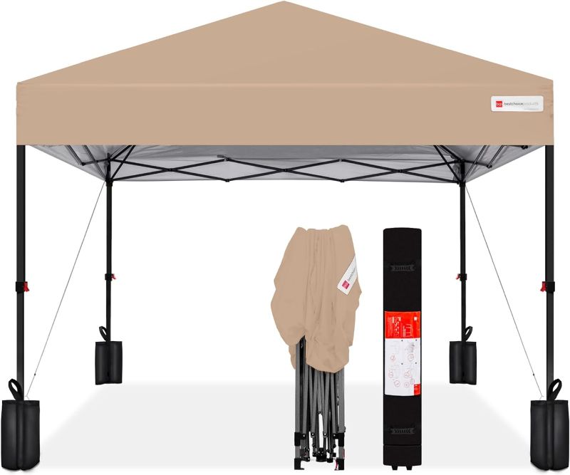 Photo 1 of ****USED***PARTS ONLY**SOLD AS IS NO RETURNS**ALL SALES ARE FINAL***** est Choice Products 10x10ft 1-Person Setup Pop Up Canopy Tent Instant Portable Shelter w/ 1-Button Push, Case, 4 Weight Bags - Tan