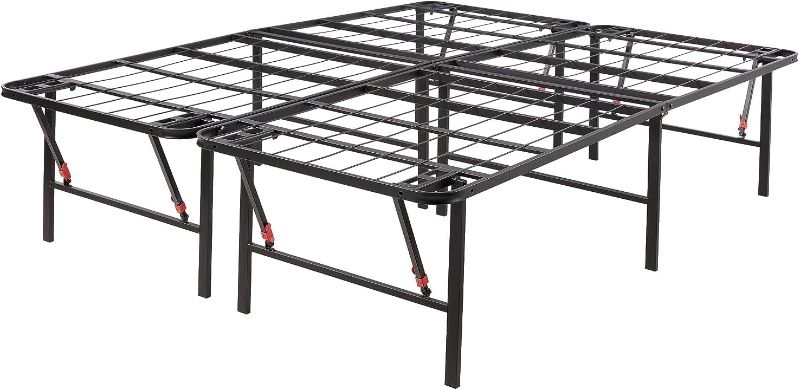 Photo 1 of Amazon Basics Foldable Metal Platform Bed Frame with Tool Free Setup, 18 Inches High, Sturdy Steel Frame, No Box Spring Needed, Queen, Black