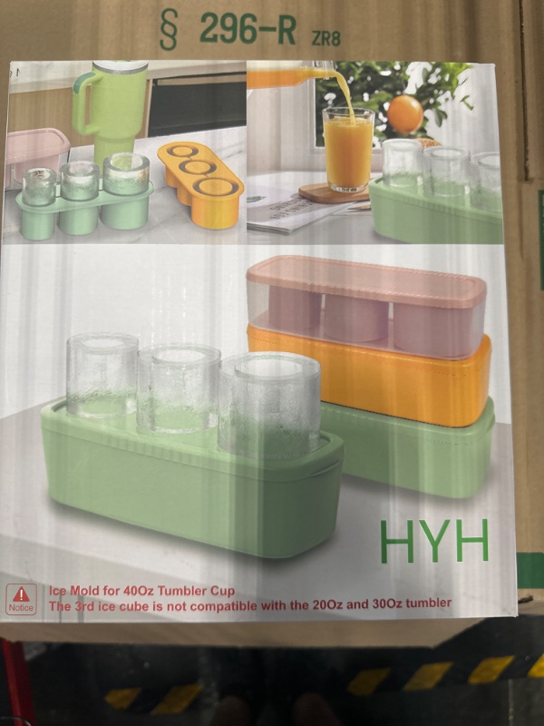 Photo 2 of ****USED** HYH 3 Pack Ice Cube Tray For Tumbler Cup,Silicone Cylinder Ice Cube Molds With Lid and Bin for 20-40oz Tumbler,for Chilling Cocktails,Whiskey,Drinks,Easy Fill and Release Ice Maker(Green,Pink,Yellow)