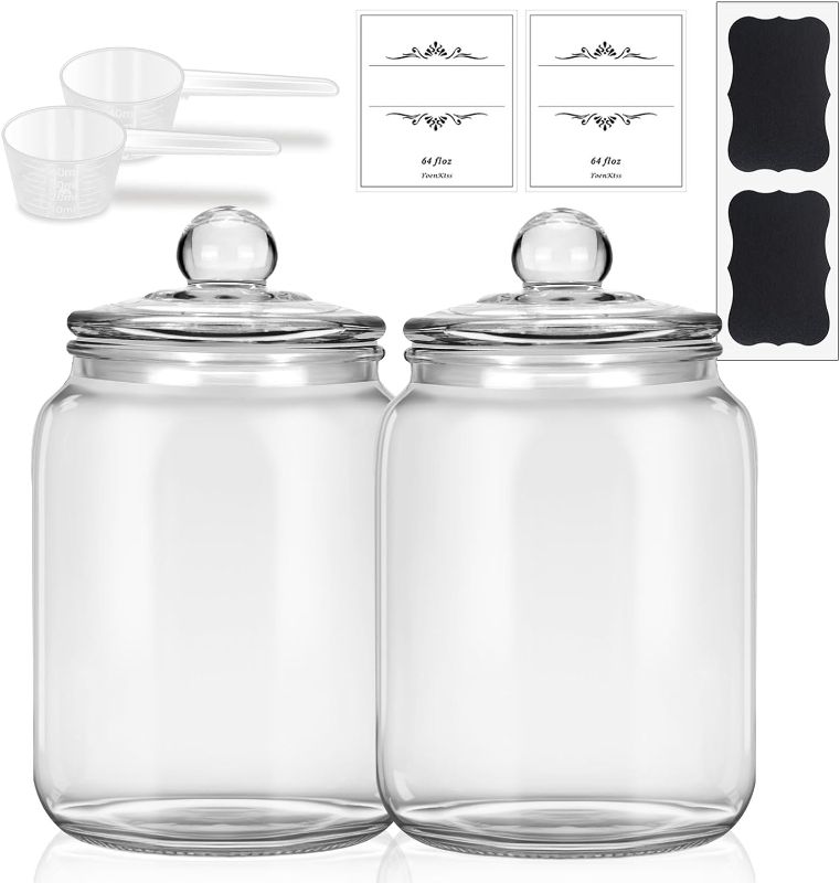 Photo 1 of 1/2 Gallon Glass Storage Jars for Laundry Room Organization, 2 Pack Apothecary Jars with Lids, Flour Sugar Storage Containers for Kitchen