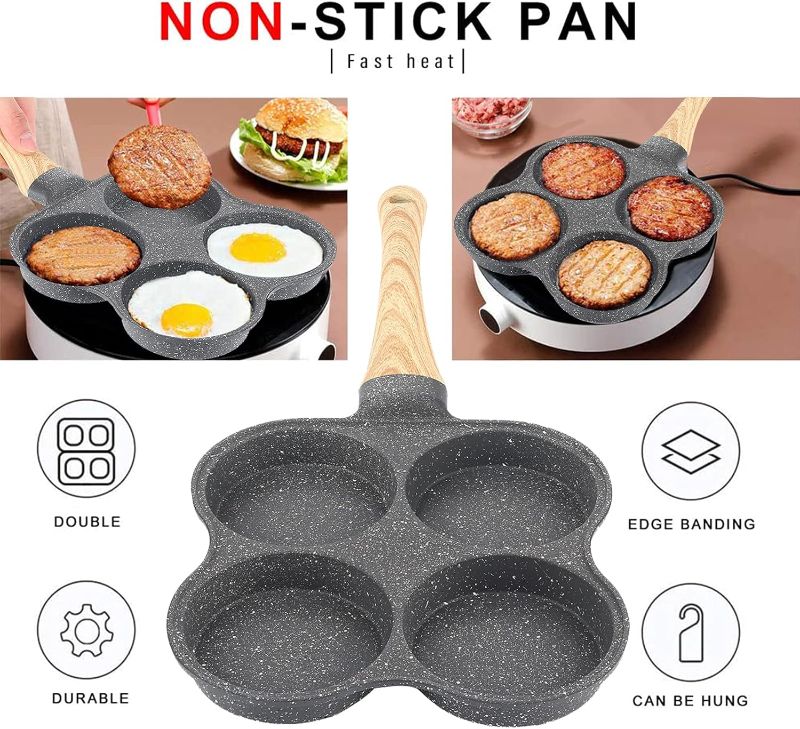 Photo 1 of 4-Hole Egg Frying Pan 4- Pan Non-stick Frying Pan 4-Cup Egg Frying Pan Stone Coating Egg Cooker Pan Compatible with All Heat Sources,for Egg Burger/Breakfast Pancake