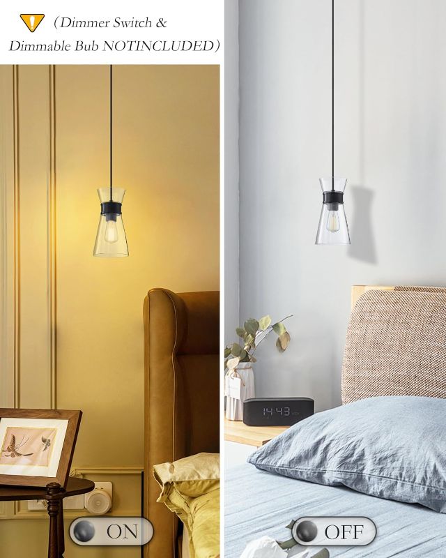 Photo 1 of 2 Pack 1 Light Modern Cylindrical Pendant Light with Clear Glass Black Finish Hanging Pendant Lighting Fixture for Kitchen Island Sink Dining Room Bar