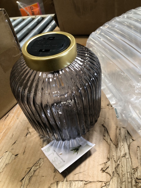Photo 1 of Battery Operated Lamp, Small Table Lamp with LED Bulb, Battery Powered Lamp Cordless Decorative Glass Beside Lamp for Bedroom Living Room Hallway Grey Gray