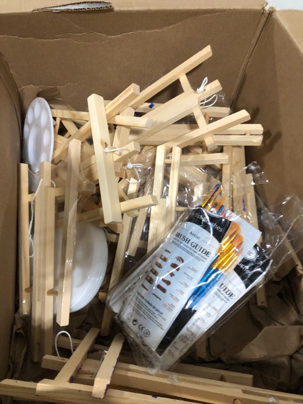 Photo 5 of 240 PCS Professional Painting Set with 20 PCS Wood Easels,20 Packs of 200 Brushes with Nylon Brush Head and 20 PCS Palettes, Painting Supplies kit for Kids & Adults to Painting Party. Paint Set E: 20 Set