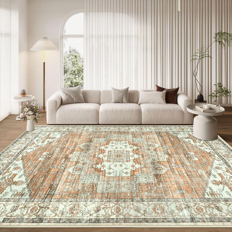 Photo 1 of 8x10 Area Rugs Living Room Rugs: Large Machine Washable Rug with Non-Slip Backing Non Shedding Stain Resistant, Soft Geometric Moroccan Carpet for Dining Room Nursery Home Office - Brown