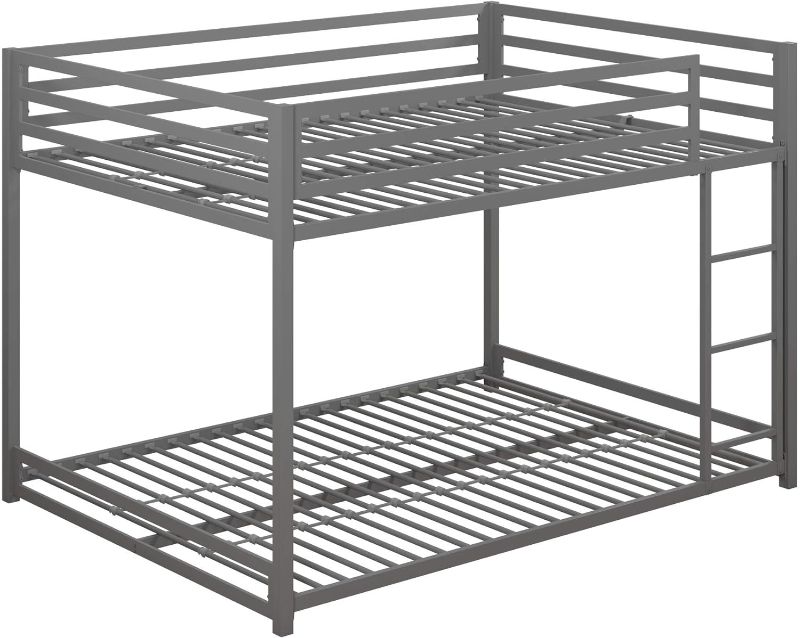 Photo 1 of ****USED** DHP Miles Low Metal Bunk Bed Frame for Kids, With Built-in Ladder, High Guardrail and Metal Slats, Floor Bed Bottom Bunk, No Boxspring Required, For Small Spaces, Full-Over-Full, Silver