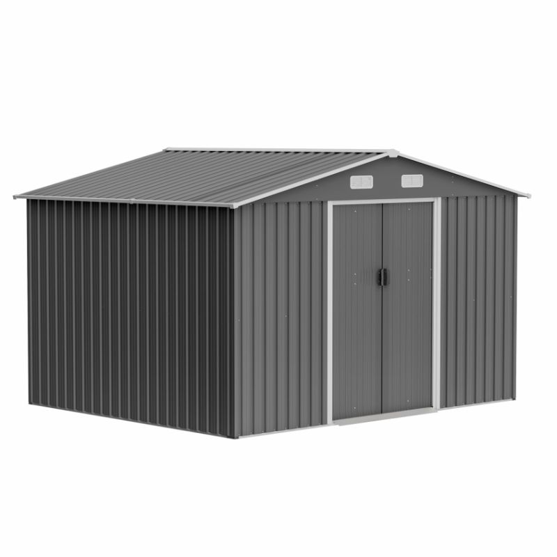 Photo 1 of 10X8 FT Outdoor Tool Storage Shed with Metal Foundation & Lockable Doors, All Weather Metal Sheds for Garden, Patio, Backyard, Lawn, Gray