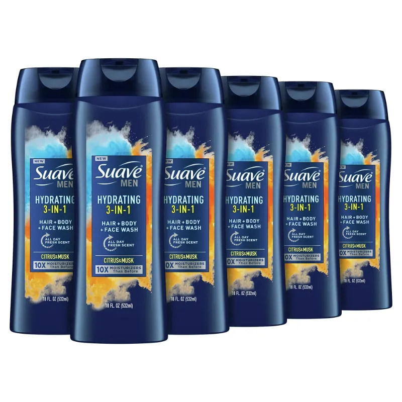 Photo 1 of  Suave Hydrating 3 In 1 Hair Body And Face Wash Citrus And Musk 6 Count Body Soap For Hydrated Skin And Hair With An All Day Fresh Scent 18 Oz
