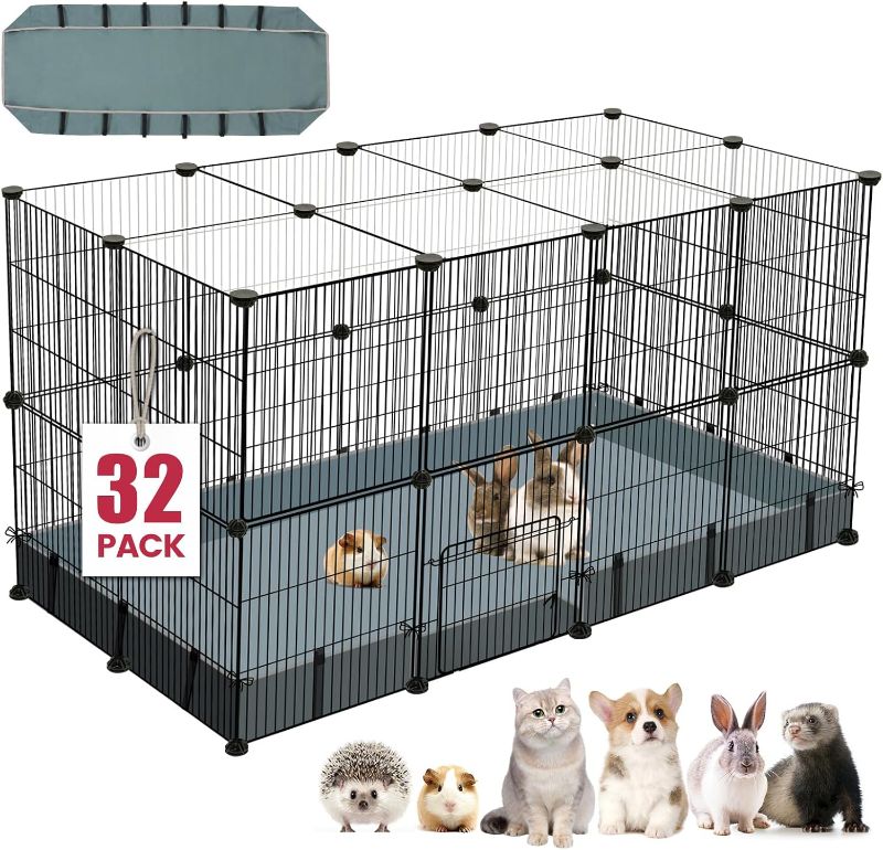 Photo 1 of 32 Panels Small Animal Playpen,Pet Playpen with Waterproof Mat,C&C Cage for Guinea Pigs,Puppy Play Pen,Bunny Playpen
