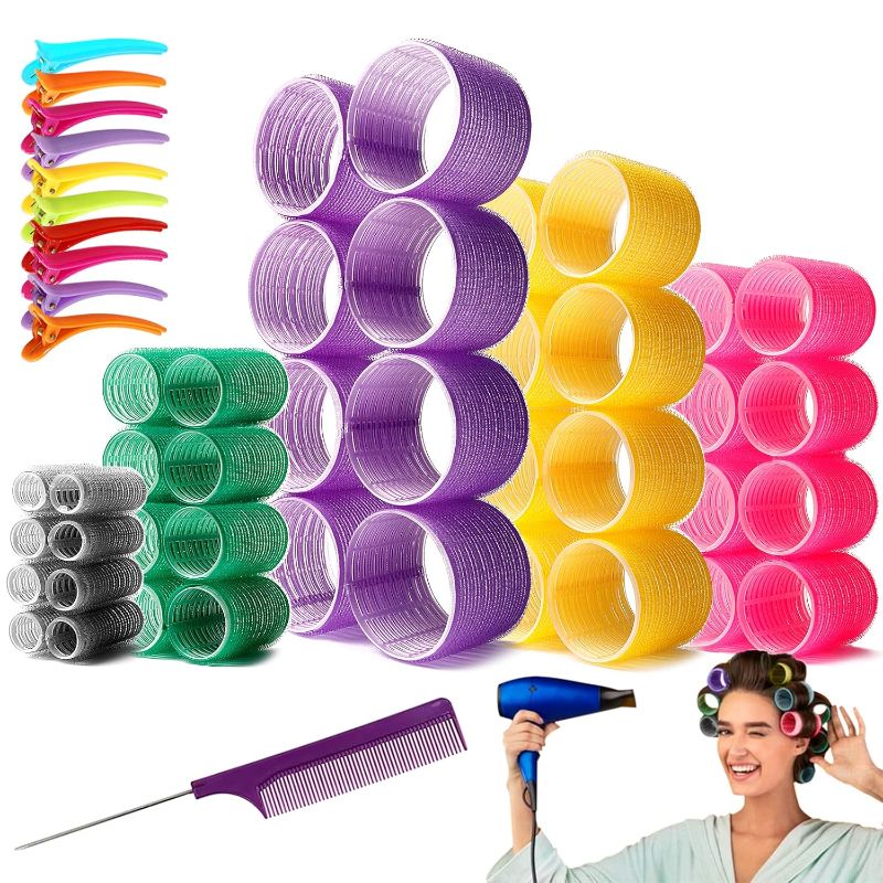 Photo 1 of 36 Pcs Self Grip Hair Roller Set in 3 Sizes and 15 Pcs Plastic Duck Teeth Bows Hair Clips, Self Holding Rollers Salon Hairdressing Curlers for Hair Styling (44mm + 36mm + 25mm)
