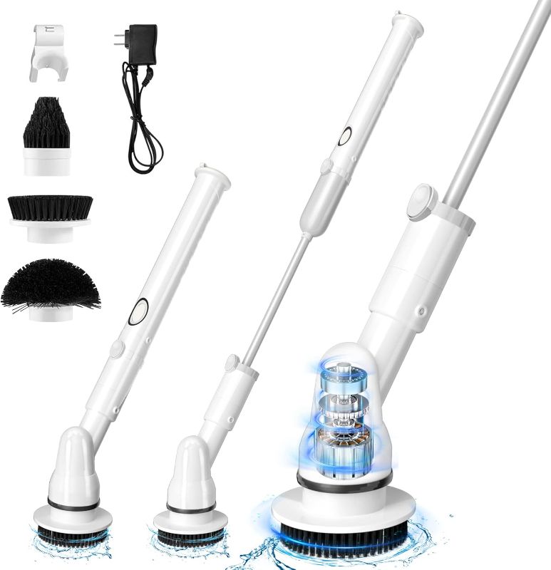 Photo 1 of **PARTS ONLY** Electric Spin Scrubber, Cordless Power Scrubber Electric Cleaning Brush for Bathroom Shower Scrubber with Long Handle and 3 Replaceable Heads for Floor, Wall, Bathtub, Kitchen, Tub, Tile (?BLACK)
