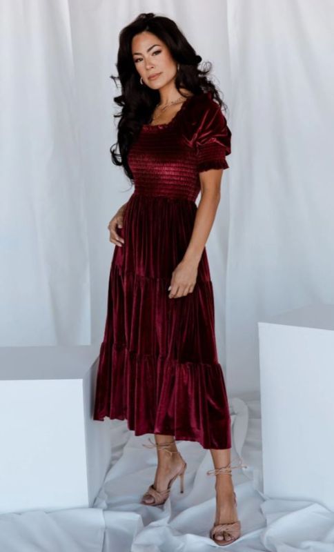 Photo 1 of -RT-Smocked Velvet Midi Dress L