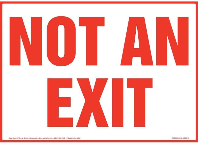 Photo 1 of (5 Pack) Not an Exit Signs for Business 10"x7" Self Adhesive No Exit Sign for Door, Office, and Business.
