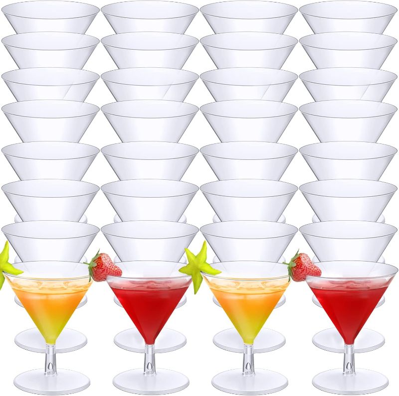 Photo 1 of 100 Packs Clear Plastic Martini Glasses 2oz Disposable Cocktail Glasses Mini Dessert Cups Shooter Shot Glasses for Parties Wedding Events, Cocktails Parties