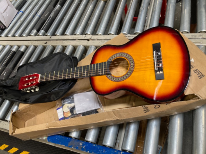 Photo 3 of 30" Wood Guitar with Case and Accessories for Kids/Girls/Boys/Beginners (Sunburst) Right Handed Sun