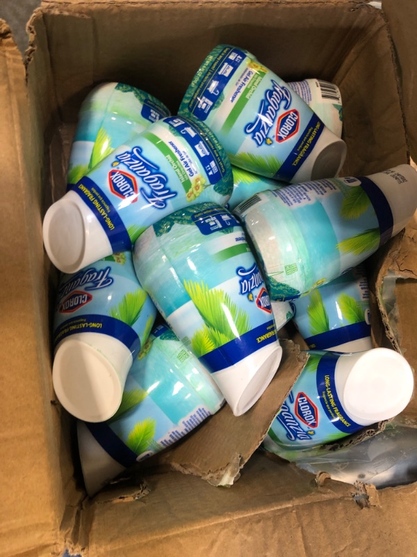 Photo 3 of ****USED* Clorox Fraganzia Adhesive Air Freshening Gels in Island Escape | No-Plug, Battery-Free Air Freshener for Garbage Cans & More, Air Freshener Units, 6 Count - 12 Pack Island Escape 0.72 Fl Oz (Pack of 72)