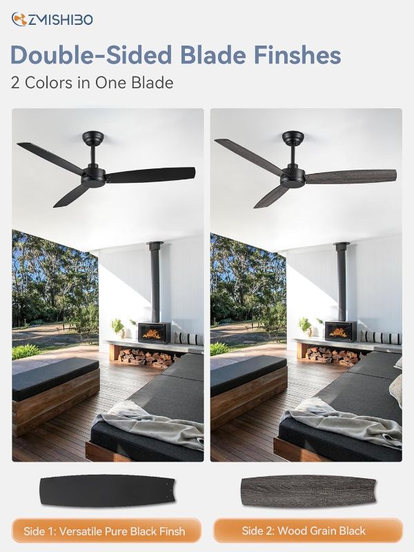 Photo 1 of 52 Inch Outdoor Ceiling Fan with Remote, Black Ceiling Fan No light with Quiet Reversible DC Motor, 6 Speeds, 3 Blade Modern Ceiling Fans for Patio Living Room Bedroom Indoor
