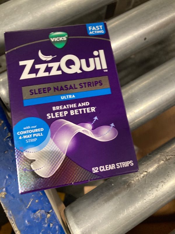 Photo 2 of ***FACTORY SEALED***
ZzzQuil, Sleep Nasal Strips, Clear Nighttime Nasal Strips, Instantly Opens Nose for Better Breathing, Reduces Nasal Congestion for Less Snoring and Better Sleep, Drug Free, Unscented, 52ct