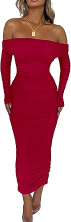 Photo 2 of ***FACTORY SEALED***
PRETTYGARDEN Women's Fall Off Shoulder Maxi Bodycon Dress Long Sleeve Ruched Fitted Club Dresses with Slit https://a.co/d/dI992pC