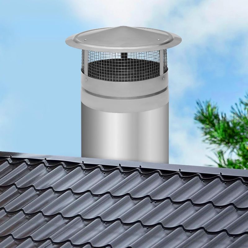 Photo 1 of 12 Inch Round Chimney Cap, 12 Inch Chimney Cap with Screen, Stove Pipe Topper, Stainless Steel Quality, Silver
