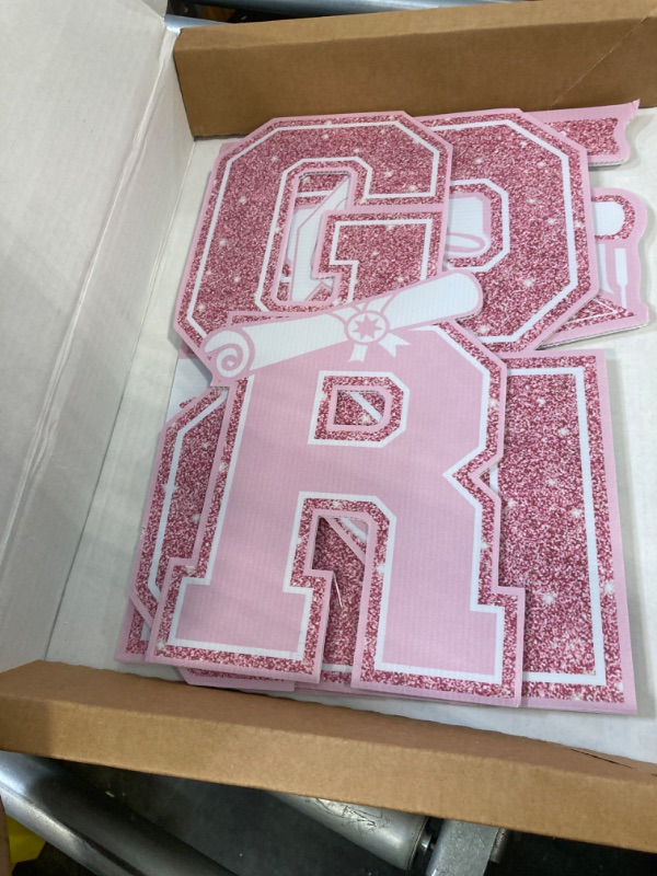 Photo 2 of ***PINK***Graduation Yard Sign Class of 2024 Decorations - 4pcs Large Size Blue Glittering Congrats Grad Class of 2024 Outdoor Lawn Decor with Stakes - High School College Graduation Party Decorations Supplies