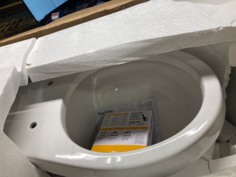 Photo 3 of DeerValley Two-Piece Toilet, ADA Height Toilet Bowl With Soft Close Seat MaP 1000g Comfort Chair Height White Toilets for Bathrooms 12” Rough in (Single Flush Elongated)