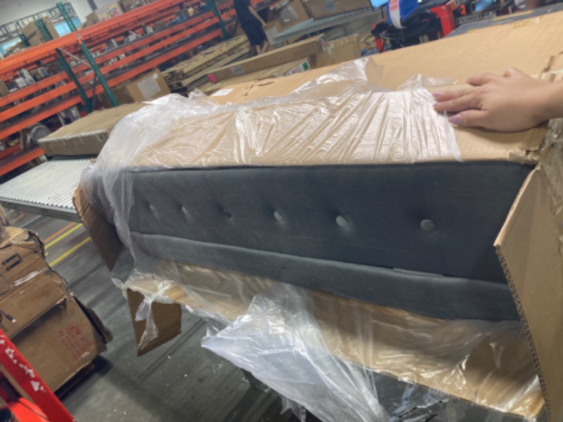 Photo 1 of Chaise Lounge Indoor with Storage, Upholstered Chaise Lounges Couch with Pillow for Living Room, Bedroom and Office, Modern Nailhead-Trimmed Tufted Lounge Chair, Dark Grey, Left Armrest Dark Grey-left Armrest With armrest and storage - Velvet