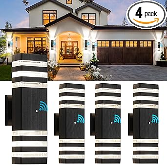 Photo 1 of ***USED** tewei 4 Pack Dusk to Dawn Outdoor Light Fixture, Black Exterior Wall Lights Up and Down Porch Lights Outdoor Wall Mount Waterproof Aluminum Outside Lights for House Garage, 3-Layer, 3000K