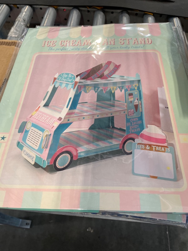 Photo 2 of ****USED*** 3 Tier Cupcake Ice Cream Cart Stand, Ice Cream Birthday Party Decorations, Party Decorations Ice Cream Party Decorations, Candy Cart, Blue Cupcake Stand, Two Sweet Party Decorations, Ice Cream Stand Blue Cart(Van)